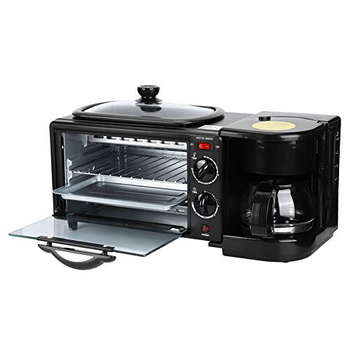 Horno Microondas Combi Mini Horno eléctrico Parrilla para asar Sartén Tostadora Torta Máquina para hacer pan Huevos fritos Tortilla Sartén 3 en 1 Máquina de desayuno(EU Stecker)