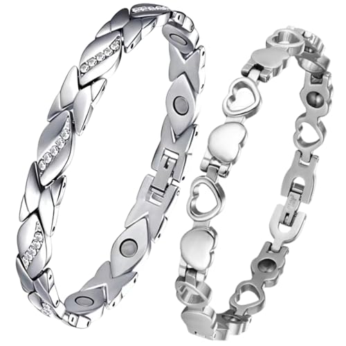 XFSRG Magnética para Mujer 2PCS Diamante Pulsera Magnética Ultra Fuertes Regalo para Cumpleaños San Valentín Aniversario (Plata1)