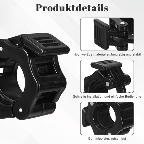 GooDengFull 4 Stück 28mm Langhantel Klemmen Hantel Verschluss Schnellverschluss, Hantelverschlüsse, Kurzhantelstange Schnellverschluss Schnellverriegelung für Workout Gewichtheben (Schwarz)
