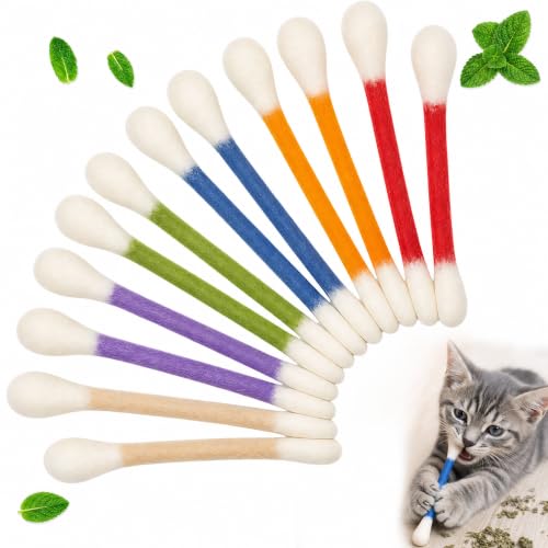 12 Stück Katzenminze Spielzeug, 6 Farben Katzenspielzeug Wattestäbchen | XXL Wattestäbchen Spielzeug Katze, Q Tip-Form Interaktives Katzenspielzeug, Cat Toys