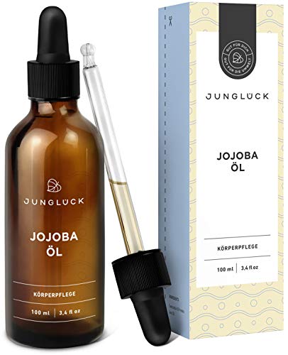 Junglück Jojobaöl 100% rein & vegan | 100 ml in Braunglas | Kraft, Vitamine & Pflege für Gesicht & Haut durch reines Öl aus Jojoba Kernen | Natürliche & nachhaltige Kosmetik made in Germany