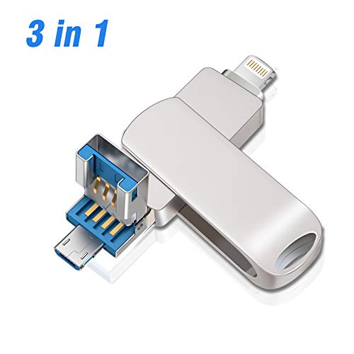 USB Flash Drive for iPhone iPad 32GB USB 3.0, 3 in 1 Lightning