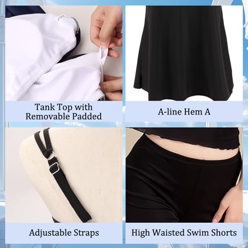 Fiohiros Tankini Damen Set Zweiteilig Bademode Oberteil mit Shorts Bauchweg Badeanzug Sportlich Schnell Trocknend (DE/NL/SE/PL, Alphanumerisch, L, Regular, Regular, Schwarz)