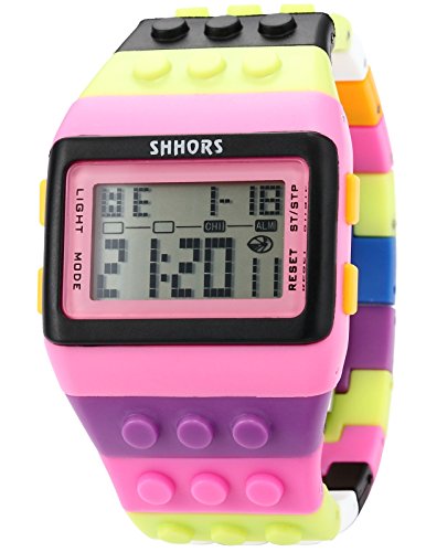 SHHORS Men's Ladies Blocks Constructor Digital LED Backlight Alarm Sport Wrist Watch LED088