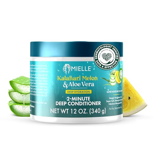 Mielle 2-Minute Deep Conditioner - Kalahari Melon & Aloe Vera Moisturizing Hair Conditioner for Dry, Curly and Textured Hair - Softening, Detangling & Fast-Acting Deep Conditioning Treatment (12 oz)