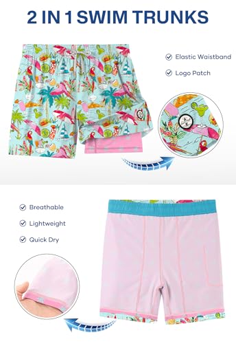 Image of Men's 5'' Swim Trunks with Compression Liner Graphic Beach Dry Fit Lightweight Bathing Shorts (S-XXL)