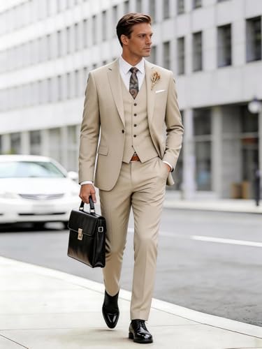 Image of Wangyue Mens Suit 3 Piece Slim Fit Suit for Men Formal Business Suit Wedding Groom Prom Tuxedo Dinner Party