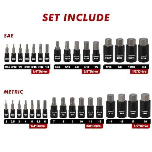 Image of CASOMAN 71-Piece Master Hex & Torx Bit Socket Set, 1 /4 inch & 3 /8 inch & 1 /2 inch Drive, Metric /SAE Hex Bit Sockets, Star Bit Sockets (T6 - T70), E-Torx Sockets (E4 - E24), with Storage Case