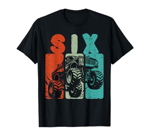 6th Birthday Monster Truck Six Retro 6 Bday Boys Kids Youth T-Shirt