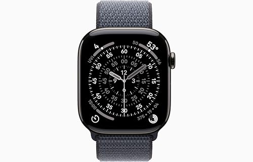 Image of Apple Watch Series 11 [GPS + Cellular, 46mm] Slate Titanium Case with Anchor Blue Sport Loop Band, One Size (Renewed)