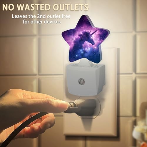 Image of Unicorn Silhouette in Galaxy Nebula Night Light,Dusk to Dawn Smart Sensor Nightlight for Bedroom Bathroom Kitchen Hallway Stairs Hallway, Plug-in, Energy Efficient Decor Desk Lamp Gifts