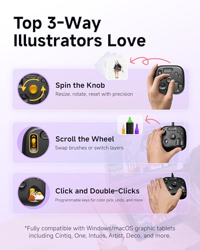 TourBox Lite Bluetooth - Compact Editing Keyboard, Artists Drawing Tablet Keypad, Works with Clip Studio Paint & More, Creative Console with Custom Software, Cable, Travel Bag - Wireless Kit