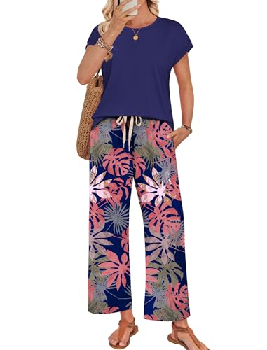 Image of WIHOLL Two Piece Sets for Women Summer Spring Outfits Lounge Sets Beach Vacation Clothes Airport Travel Matching Clothing