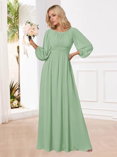SOLODISH Modest Long Sleeve Bridesmaid Dresses A Line Chiffon Formal Dresses for Women2
