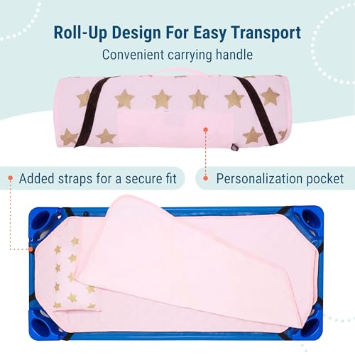 Image of Wildkin Modern Kids Nap Mat with Pillow for Boys & Girls - Soft & Cozy Cotton Blend, Elastic Straps, Toddler Sleep Mat for Daycare, Preschool, Kindergarten & Travel, Ages 3-7, Machine Washable - Stars