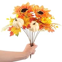2 Bouquets Artificiels Automne/Halloween - Avec Citrouilles, Feuilles D'érable, Tournesols - Déco Intérieure