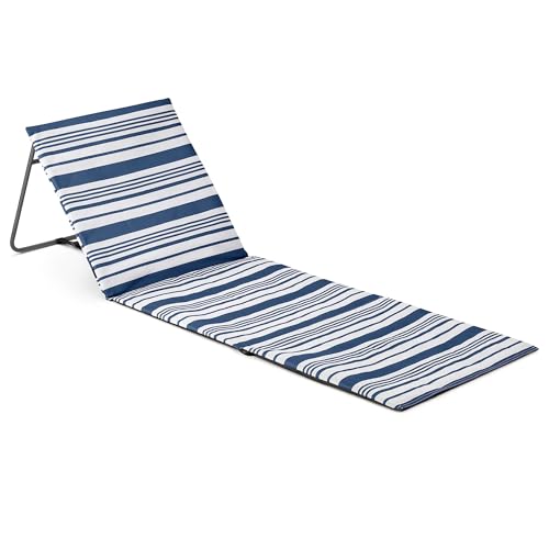 Trail Beach Mat With Adjustable Backrest, Folding Sun Lounger, Lightweight Portable Sunbathing Recliner with Pocket and Carry Handle