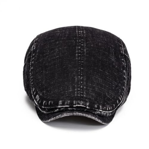 Image of Quanhaigou Unisex Denim Newsboy Hats Flat Ivy Gatsby Cabbie Driving Berets Hat Cotton Dad Cap for Men Women