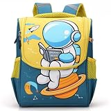 Mochila de costas poliéster resistente para passeios e educação infantil (Astronauta amarelo)