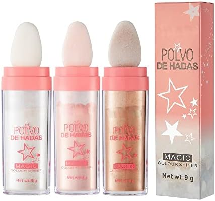 3 Color Polvo De Hadas, Body Brightens the Natural Three-Dimensional Face Blusher Patting Powder Highlighter Makeup (01# 02#03#)
