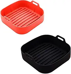Kit 2 Formas de Silicone para Airfryer 16,5 x 16,5 cm – Quadradas com Alças, Antiadherentes, Reutilizáveis, Resistentes a Altas Temperaturas e Fáceis de Limpar – Premium