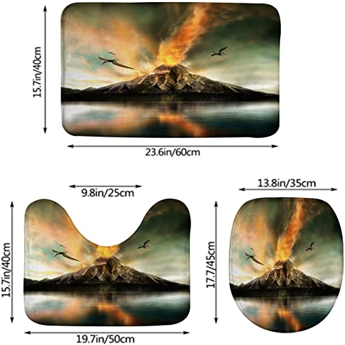 Badezimmerteppich-Set, 3-teilig, Volcano Magical Volcanic Eruption, waschbare Badteppiche, rutschfest, mit Rückenpolster, Konturteppich und Toilettendeckelbezug – Bild 3