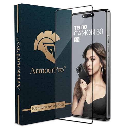 Image of ArmourPro Military Grade Gorilla Tempered Glass Screen Protector Compatible For Tecno Camon 30 (6.78 Inch) With Easy Installation Kit| Edge To Edge Coverage |Black