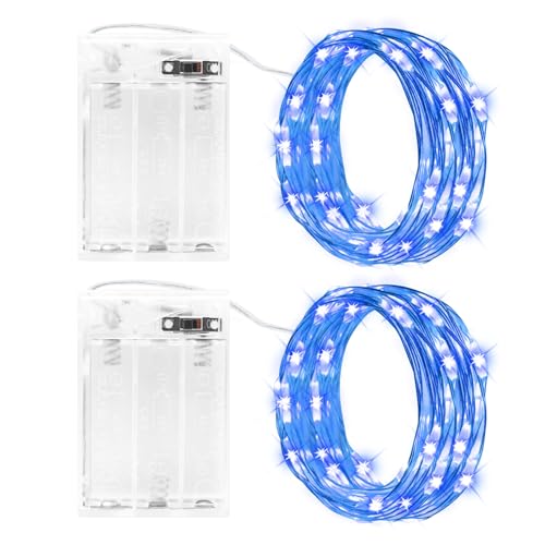 cshare LED Lichterkette Batterie 2x 3M 30LED Kupferdraht Lichterketten Akku mit Timer Wasserdicht Fairy Lights für Zimmer Garten Krüge Weihnachten Innen Außen Dekoration Blau