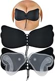ToBeInStyle Women's Reusable Velcro and Adhesive Angel Wing Bra - Black - D Cup