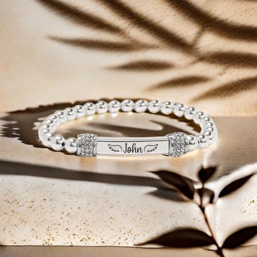 Angel Memorial Bracelet for Women In Memory of Loved Ones Silver Stainless Steel Custom Name Angel Bead Bracelet2