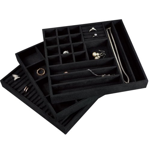 Ikee Design 3 PCS Set Stackable Jewelry Trays (Black)