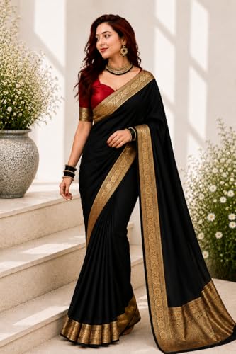 Image of Women's Glory Satin Silk Saree Plain Soft Shiny Elegant Party Traditional Ethnic