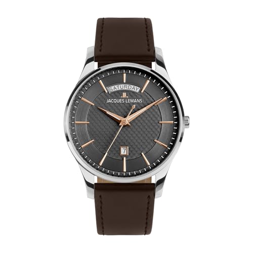 5 ATM JACQUES LEMANS - Date watch London - Quartz movimento dell\'orologio - Spessore della cassa: 8 mm - Larghezza della cassa: 40 mm - Acciaio inossidabile - Grey - 5 ATM
