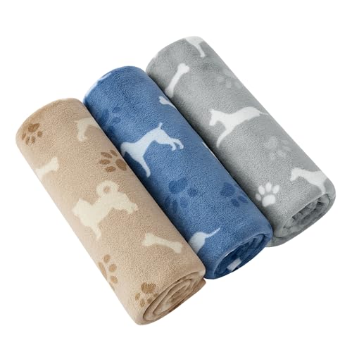 Mofu Lab ペット用ブランケット 3枚セット 犬 猫 毛布 ふわふわ 柔らかい フランネル生地 四季適用 可愛い 抜け毛防止 洗える 洗い替えに便利 小型犬/子猫用 (犬, 75x50cm)