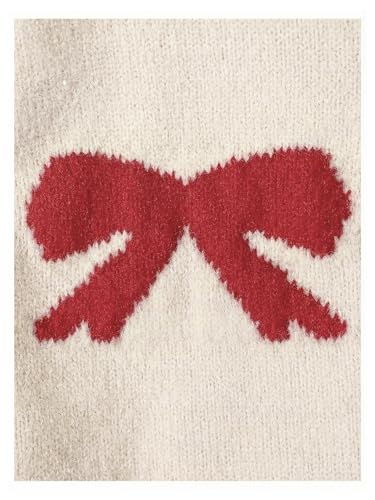 Image of BEAUDRM Girl's Cute Bow Sweater Crew Neck Long Sleeve Drop Shoulder Loose Pullover Tops