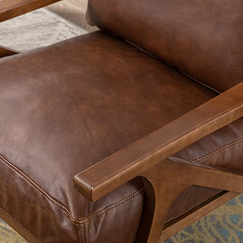 Chairus Leather Accent Chair Mid Century Modern Armchair Compfy Upholstered Lounge Arm Chair For Living Room Fireplace/Bedroom/Reception/Dorms, Pu Brown #TOP5