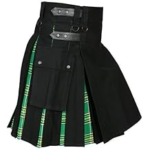 Men s Hybrid Utility Kilt Black & Irish Tartan