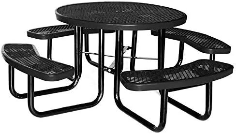 Lifeyard 46" Expanded Metal Round Picnic Table and Benches Steel Frame for Outdoor Furniture (Black)