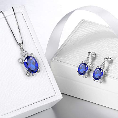 Aurora Tears Blue Turtle Necklace Earrings Sets Women 925 Sterling Silver Animal Sea Turtle Pendant/Dangle Earrings Sets September Birthstone Jewelry Ds0067S #TOP2