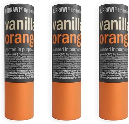 Hurraw! Vanilla & Orange Lip Balm, 3 Pack: Plastic-Free with new cardboard push-up tube. Certified Organic, All Natural Origin, Vegan & Cruelty Free. Gluten, Bee, Shea, Soy & Palm Free. Made in USA