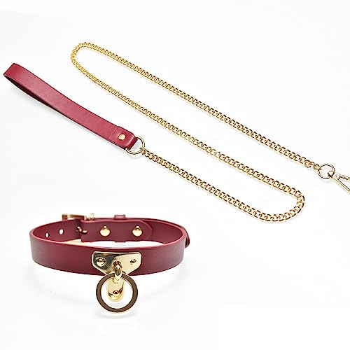 Sentasi Halsband mit Leine Ketten Fesseln Sex Set Einstellbar Leder Halsbänder Erotik Lederhalsband Fetisch SM Fesseln Halsband Sexspielzeug Flirten-Tool Cosplay Sex Toys für Männer Frauen Rot – Bild 4