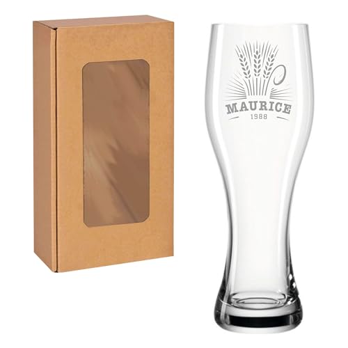 laser-diele Leonardo Weizenglas mit Gravur - Ideales Vatertagsgeschenk für Papa - 0 5l - Personalisiertes Bierglas mit Gravur - Weizenbierglas - Weizenähre