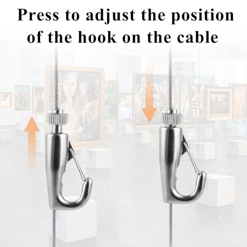 Image of Acrux7 9 PCS Picture Wire Hanging Kit, 6.6 Ft Stainless Steel Rope with Pictures Rail Hooks, Adjustable Picture Rail Hanging System for Pictures, Billboards, Basket, Flowerpot, Max Load 66LBS