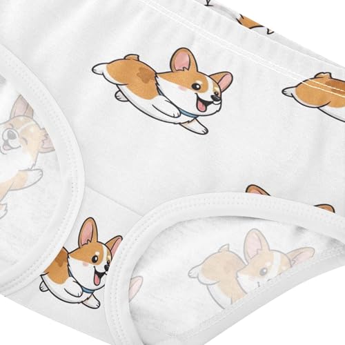 Cute Cartoon Corgi Dogs White Little Girl Panties Girls Underwear Toddlers Cotton Flower Kids Undies Briefs 2t4