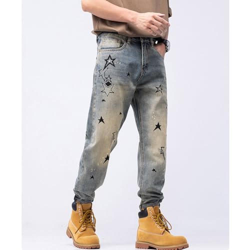 Men's Casual Star Printed Loose Fit Jeans Vintage Denim Pants2