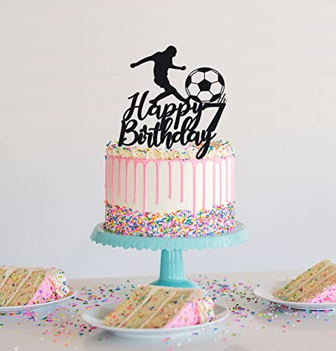 Soccer 7Th Boy Cake Topper, 7 Sports Theme Birthday Party Decoration - Black Glitter Paper #TOP3