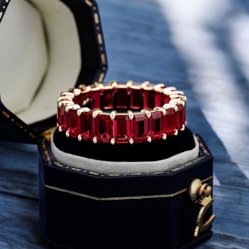 Lab-Created Ruby Eternity Band for Women | Emerald-Cut Gemstone Luxury Ring in 14K/18K Gold, Sparkling Wedding Band or Birthday Gift, Ethical Bridal Jewelry for Engagement4