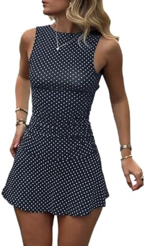 Polka Dot Mini Dress: Sleeveless Tank Halter Style