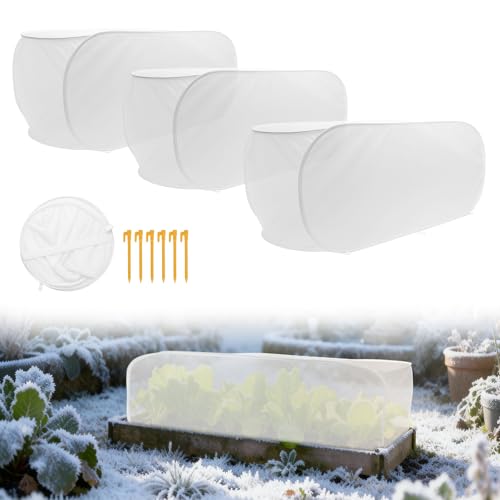 3Pcs Pop-Up Plant Winter Cover, Non-Woven Fabric Shelter with Stakes, Insulated Frost for Garden Beds, Lightweight and Foldable for Shrubs, Vegetables and Small Potted Fruit Trees(3Pcs 39x17x17")
