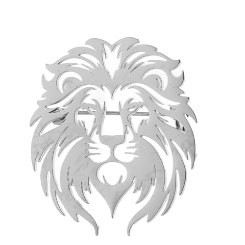 Broche et broche en forme de tête de lion de prairie en métal noir